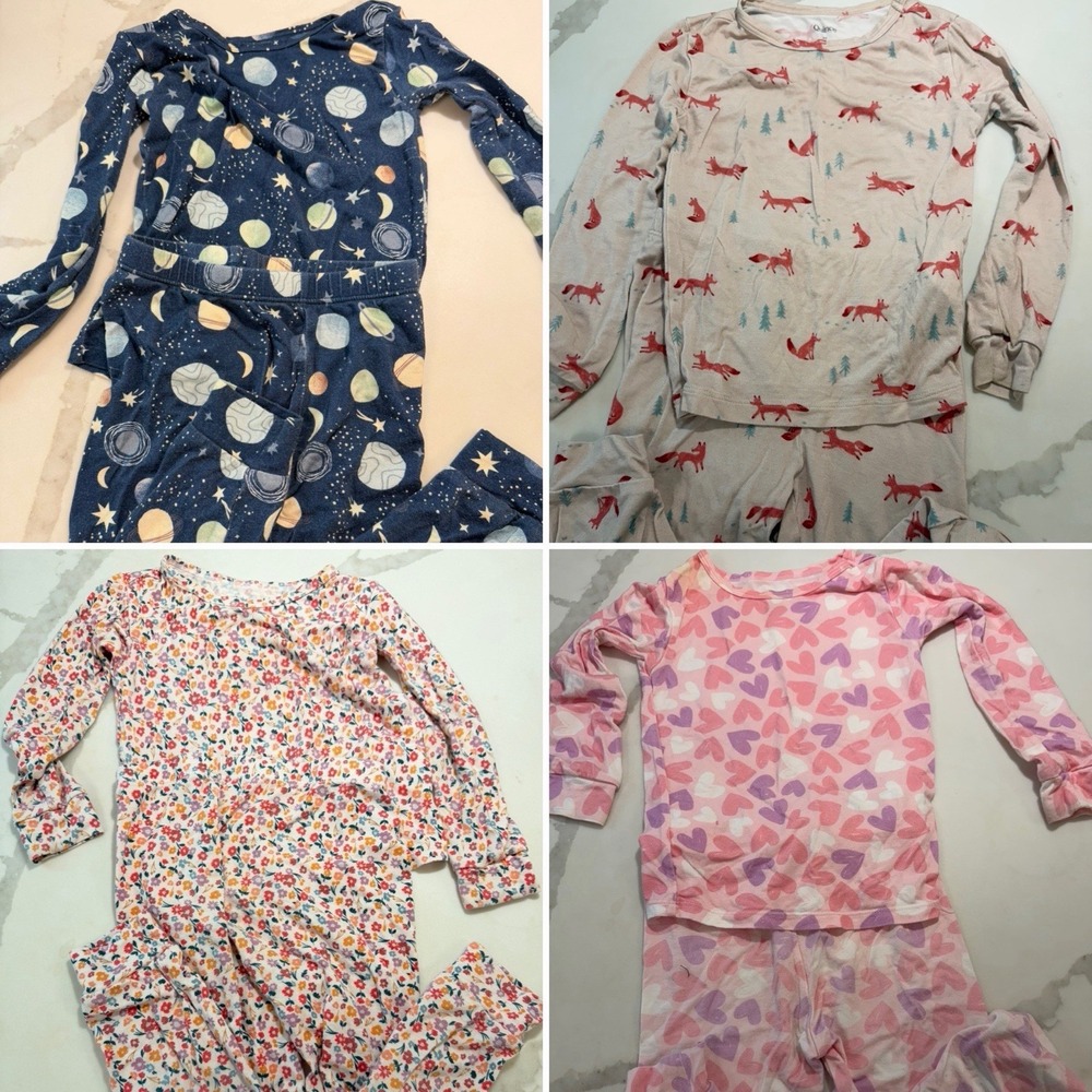 Quince Lot Of 4 Bamboo Pajama Sets 2T Celestial Fox Floral Hearts Matching